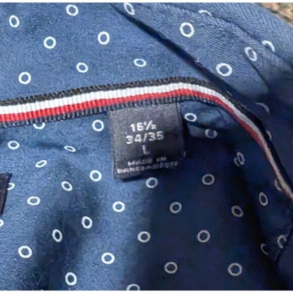 Tommy Hilfiger Size Large Blue Shirt Mens Dot Button Up THFlex Slim Fit Stretch - Picture 5 of 6